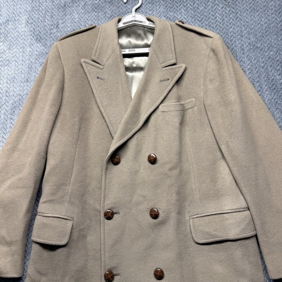 VTG H Freeman & Son Wool Overcoat 44L Double Breasted Polo Officer Coat USA